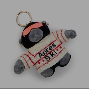 Aldo Black Gorilla With Black and Cream Plush Bag Charm with Red Accents